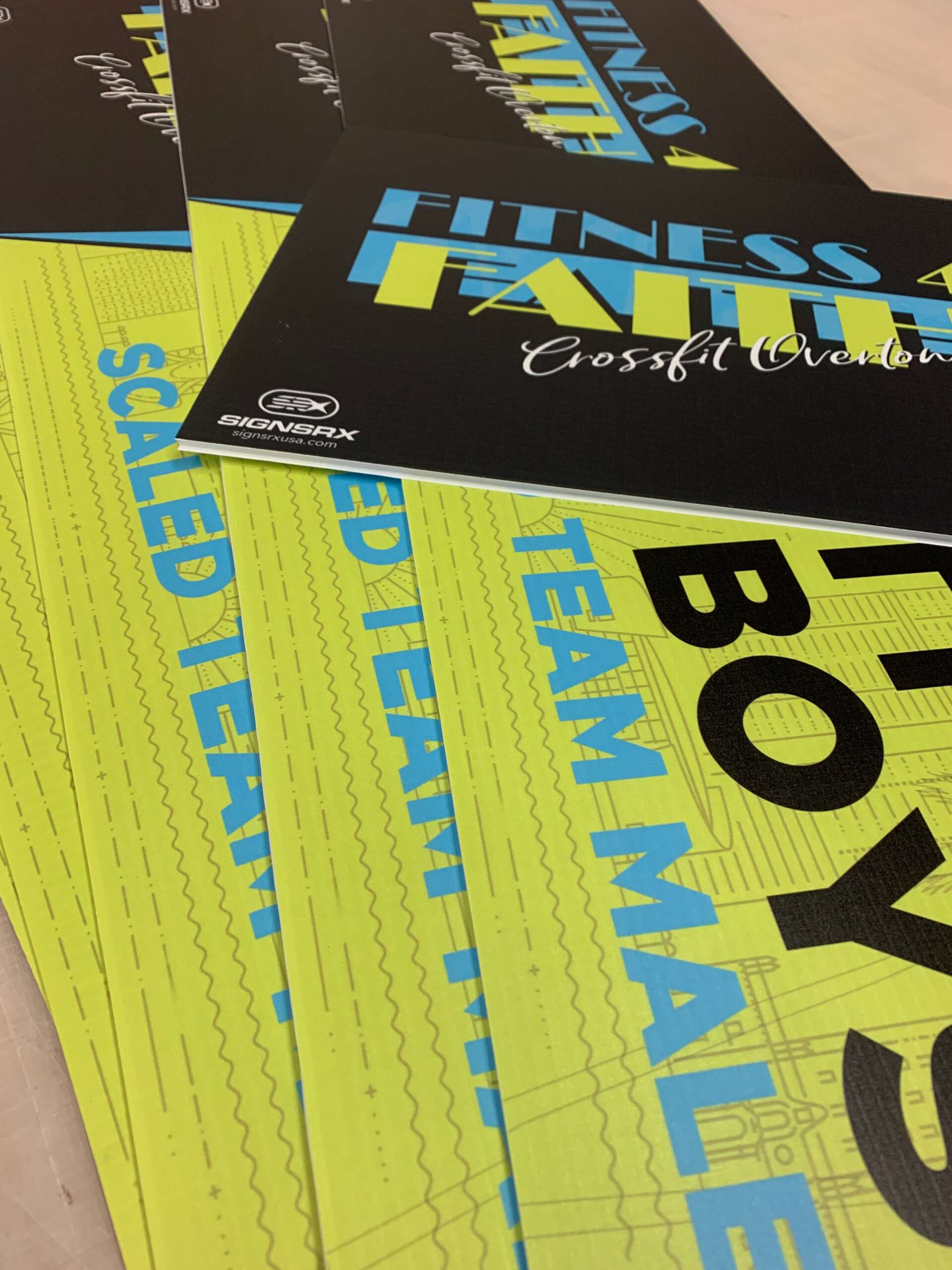 Reusable Coroplast nameplates for fitness event