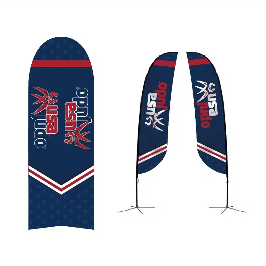 Attention-grabbing angled flag for events.