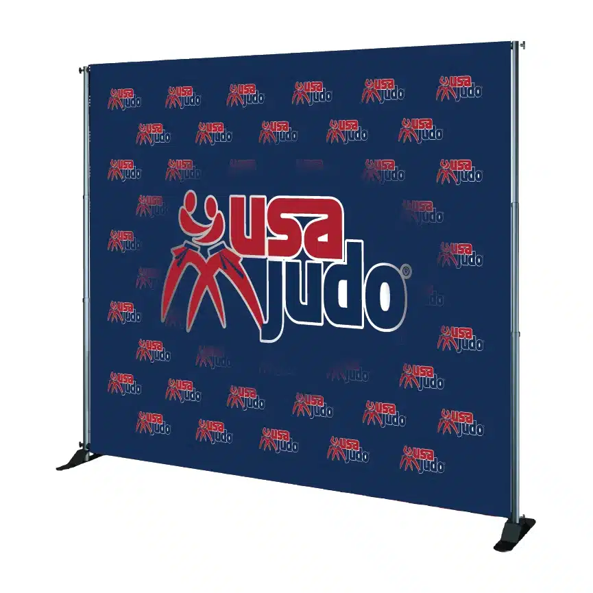 USA Judo telescoping banner stand with convenient top and bottom sleeves