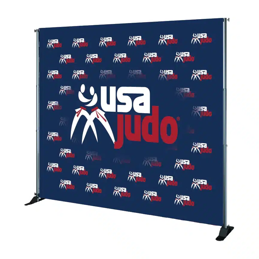 Adjustable USA Judo telescoping banner stand for events and trade shows
