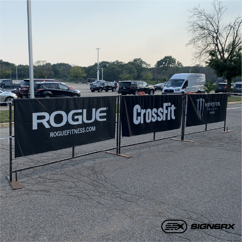 Durable vinyl barricade banner for sports competitions