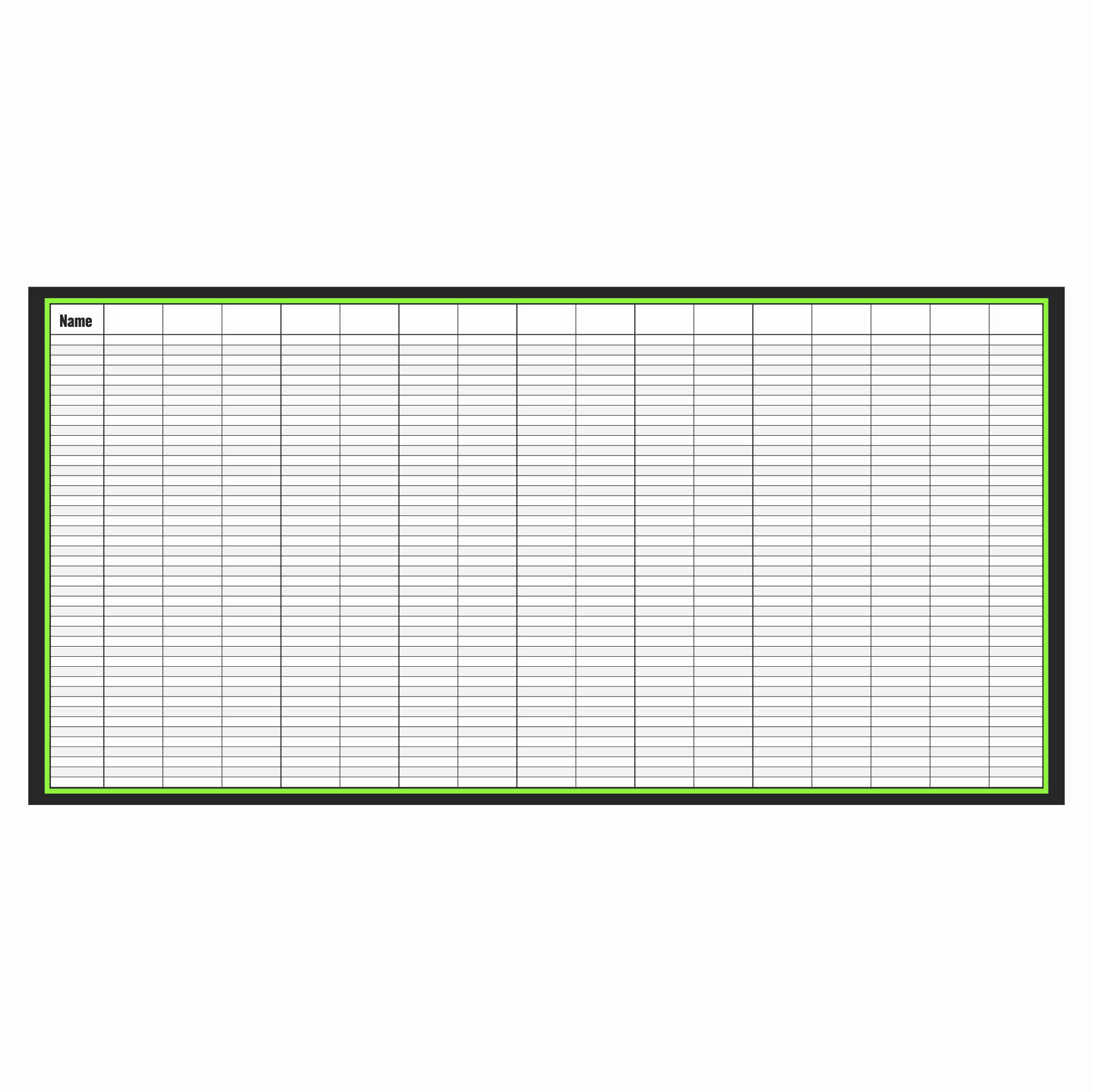 Green blank movement board with a dry erase surface used for tracking workouts in gyms