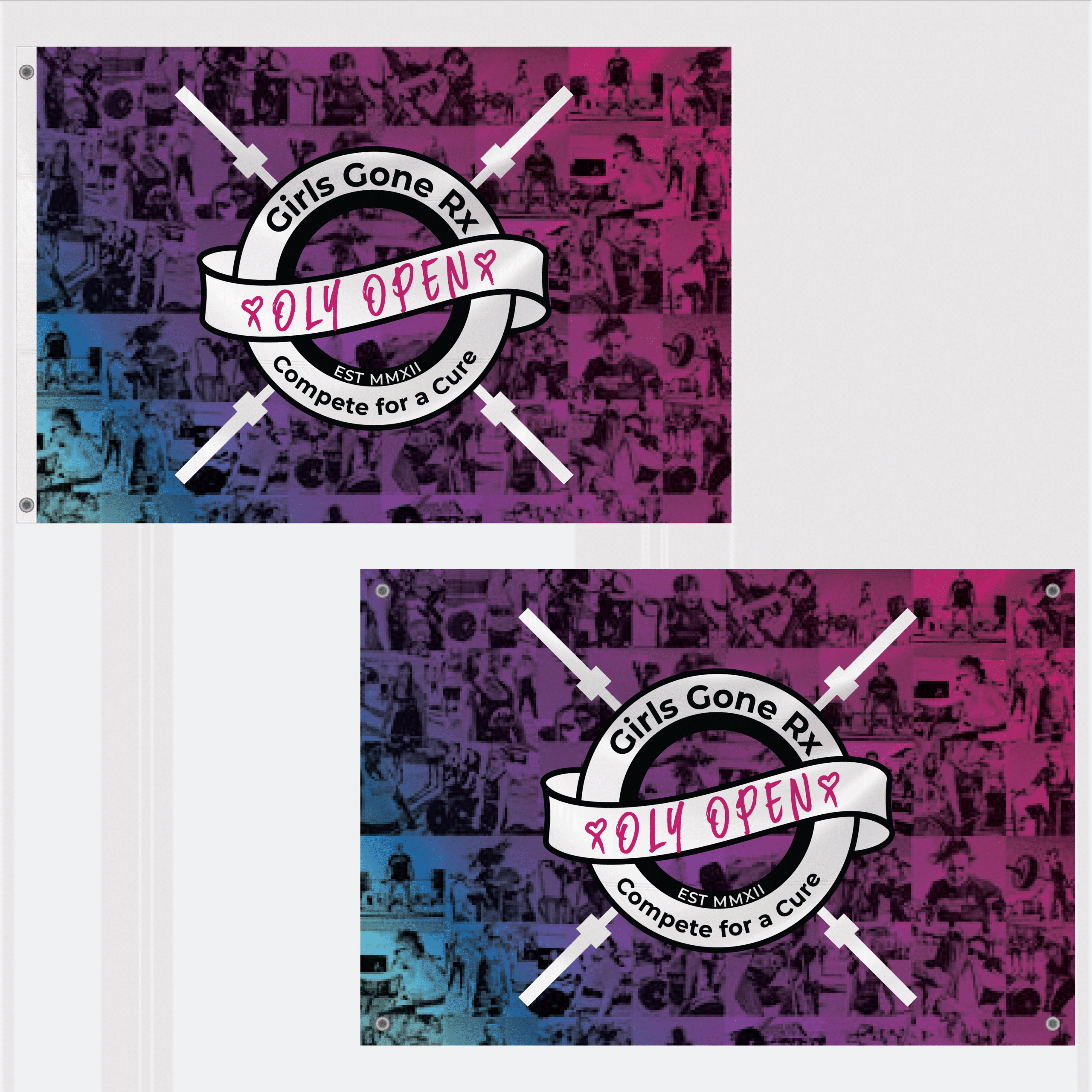 GGRX custom flag for gyms, printed with eco-safe inks and available with display options.