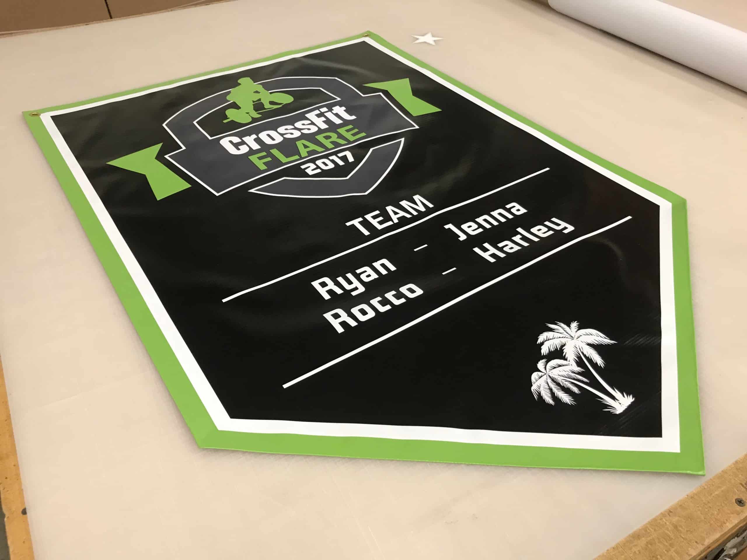 Personalized pennant for garage or gym wall display