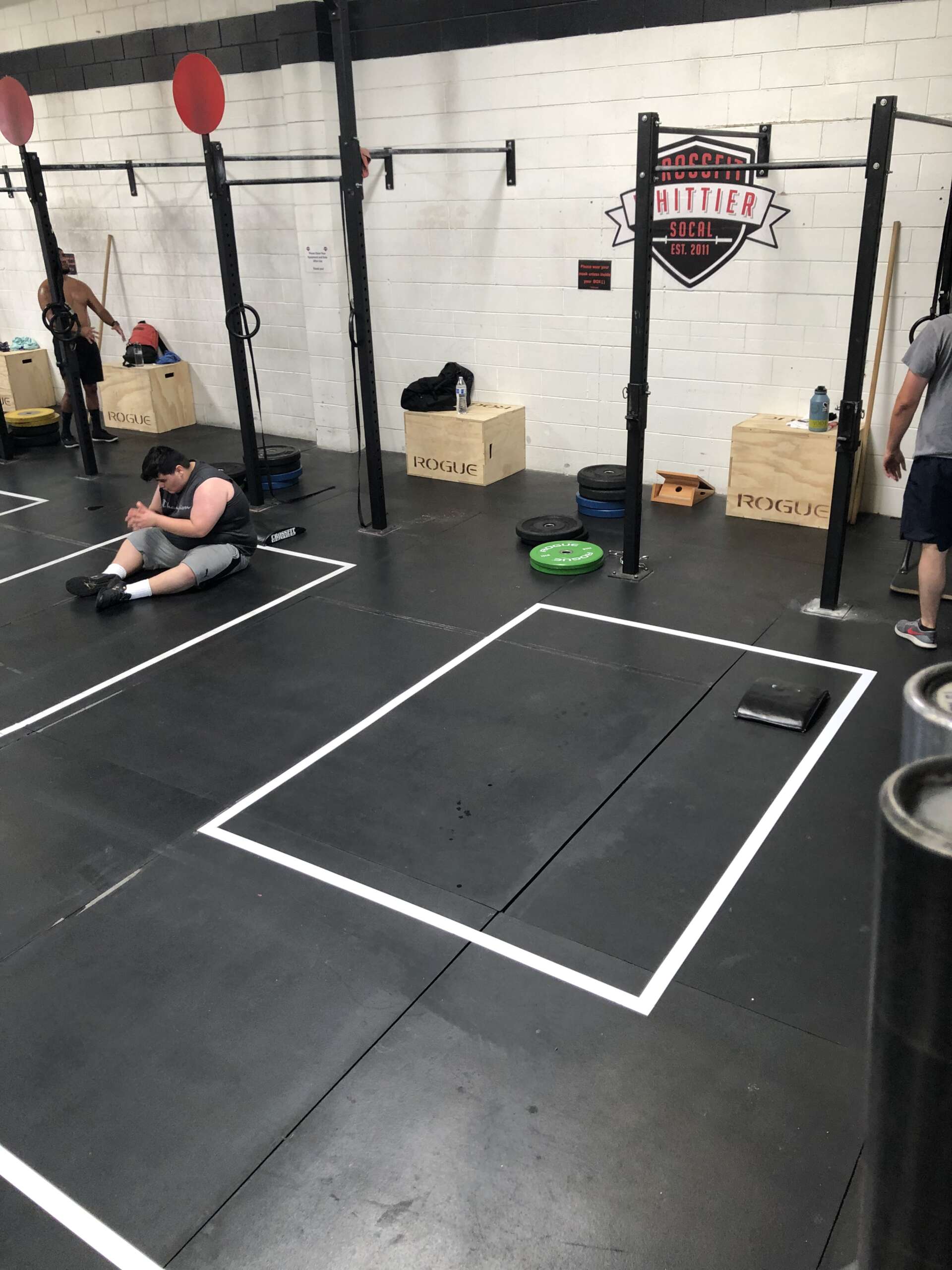Floor grid decals for gyms, durable vinyl for safety, spacing, and heavy equipment use.