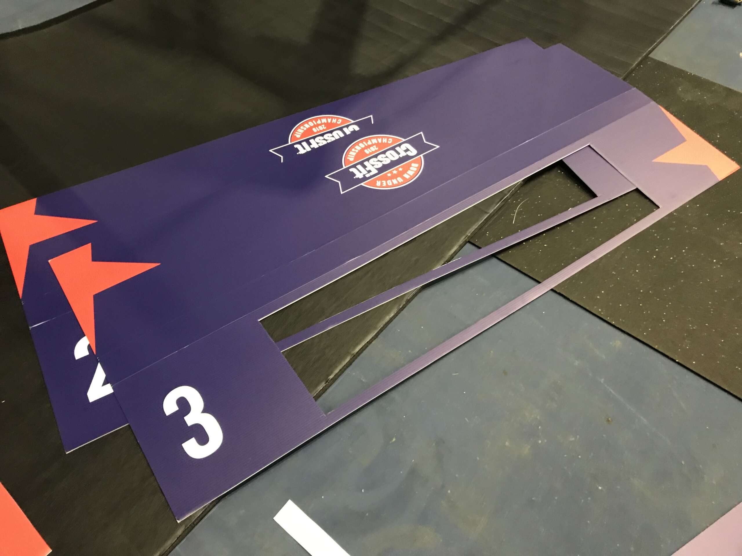 Custom A-frame lane markers for CrossFit event organization