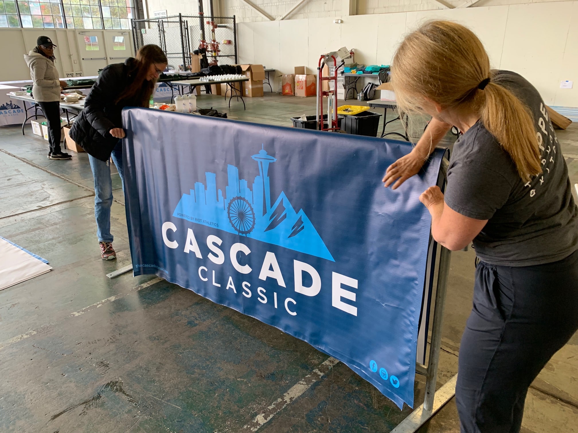 Vinyl barrier banner with bold colors and sponsor graphics