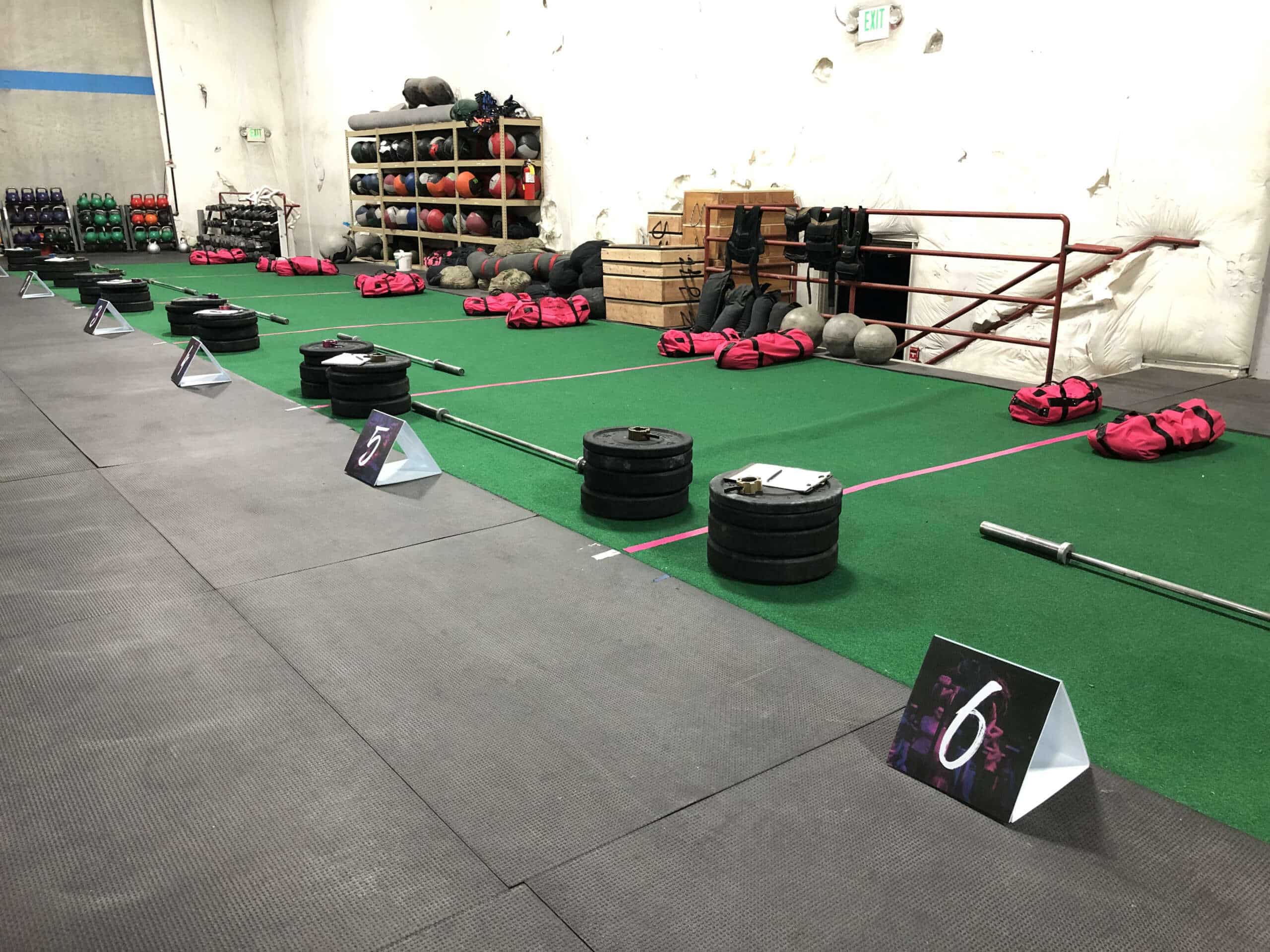 A-frame lane markers to create designated workout stations