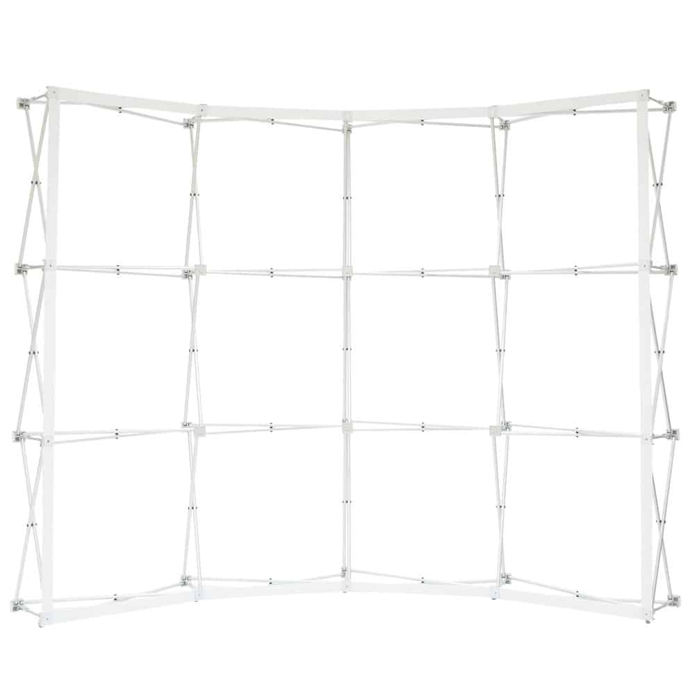 Curved fabric pop-up display with quick tool-free assembly