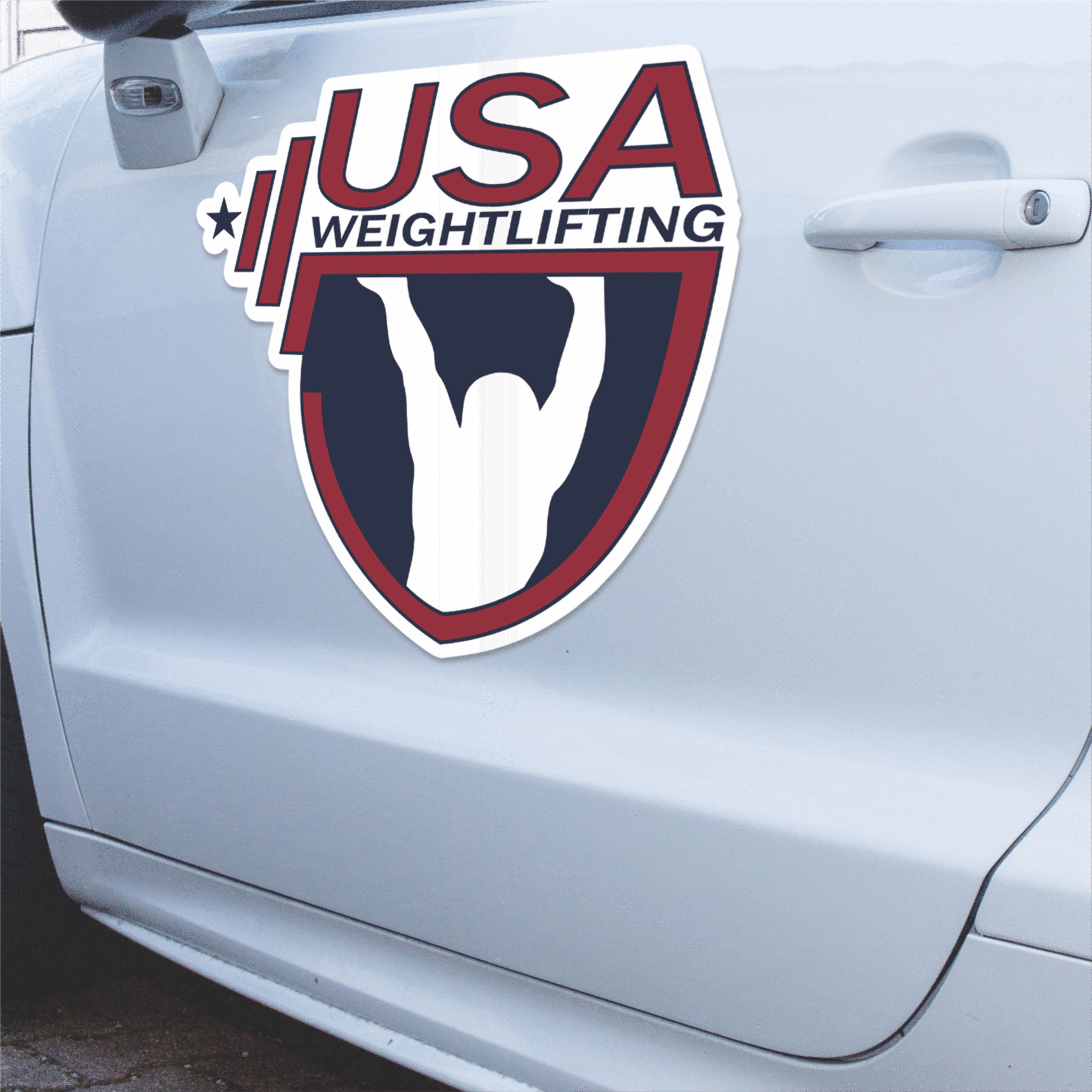 USAW vehicle magnet displaying weightlifting pride