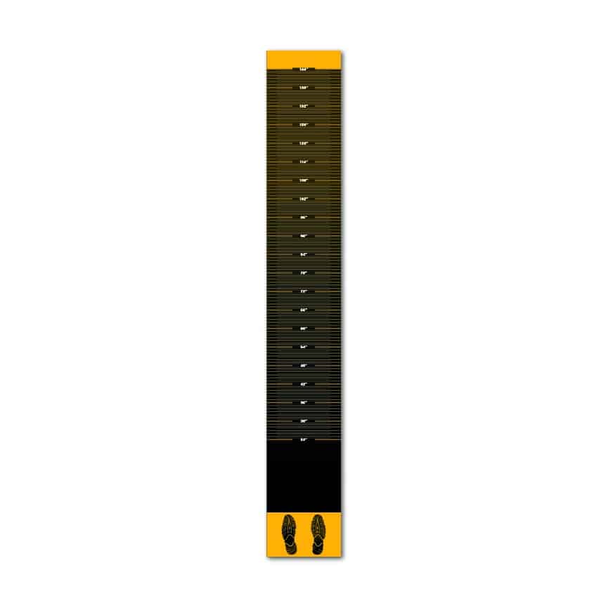 Easy-to-install broad jump floor decal with clear, accurate measurements