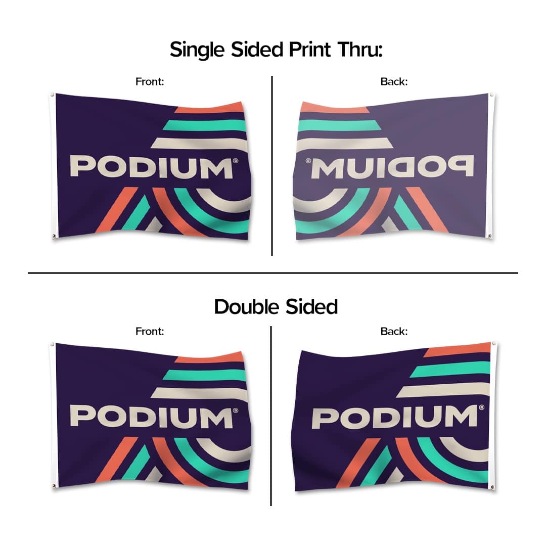 Flag printed with your custom logo, ideal for both outdoor poles and indoor spaces