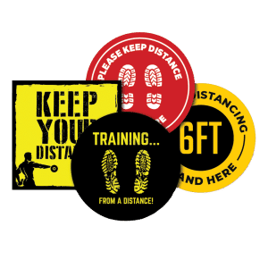 Social distancing floor graphic markers for safe customer spacing