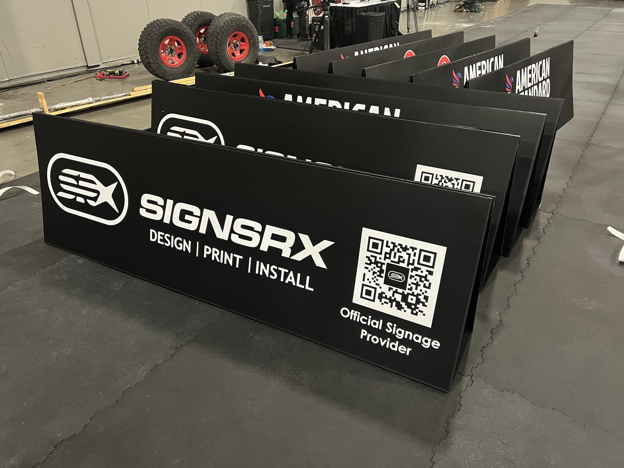 Large Coroplast A-Frame sign for events, with bold graphics for visibility and direction.