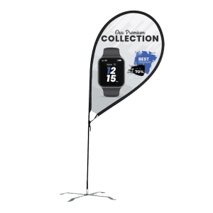 R-shaped feather flag with weather-resistant materials for outdoor branding