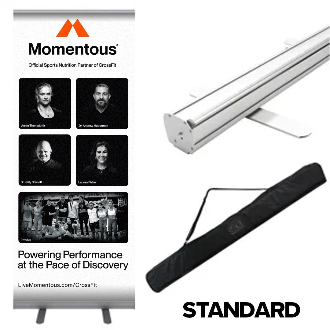 Retractable banner stand in a travel bag for convenient storage and portability