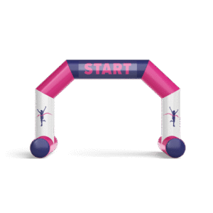 Inflatable archway display with custom printed graphics, creating a bold entrance for races, events, or brand promotions.