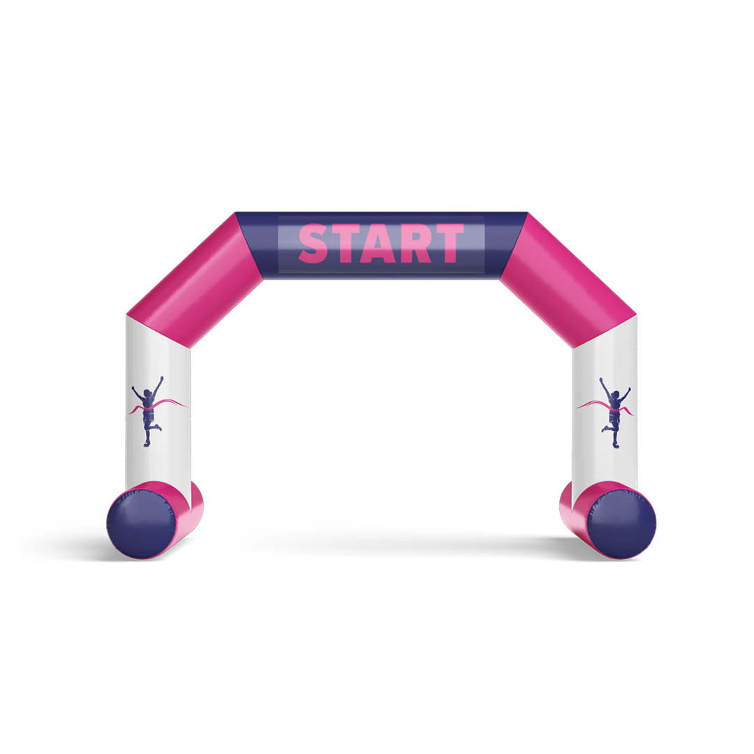 Inflatable archway display with custom printed graphics, creating a bold entrance for races, events, or brand promotions.